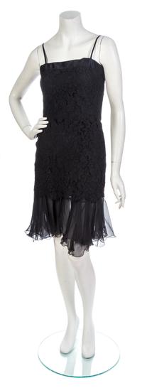 A Chanel Black Cotton Lace Cocktail Dress Ensemble, Jacket size 40, dress size 40.