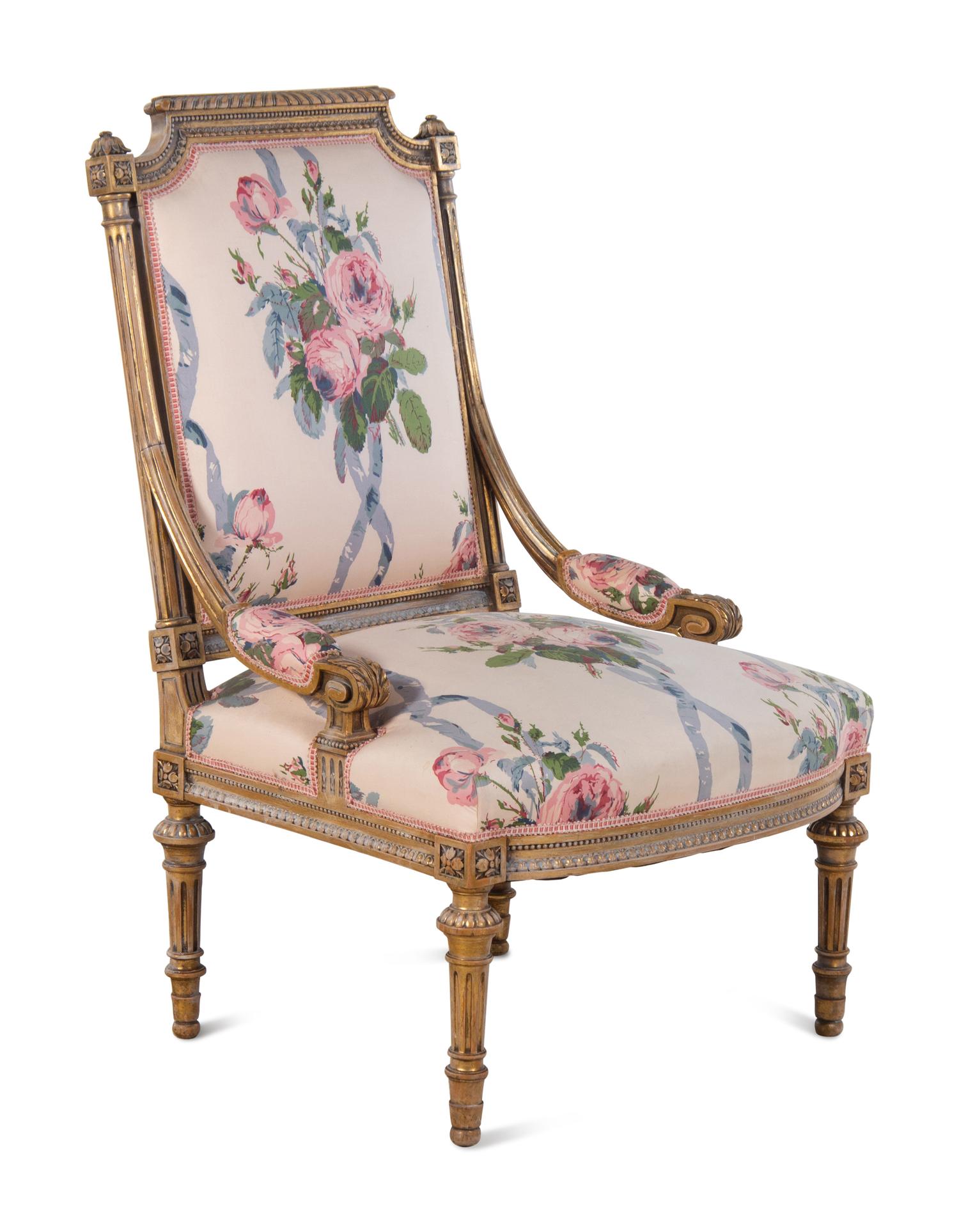 A Louis XVI Style Painted and Parcel Gilt Side Chair
