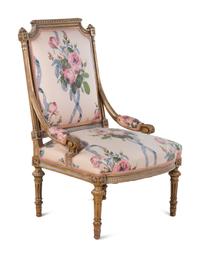 A Louis XVI Style Painted and Parcel Gilt Side Chair