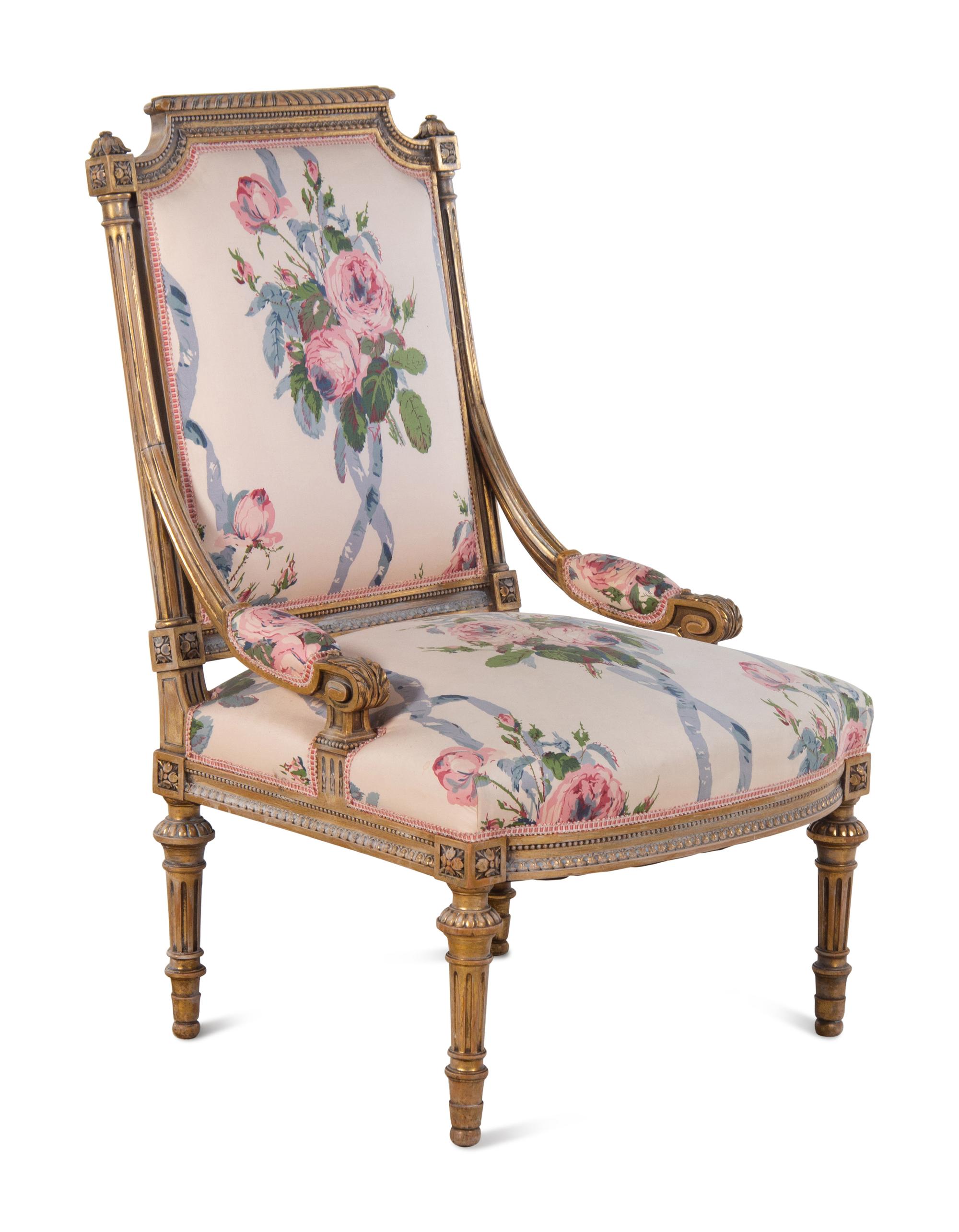 A Louis XVI Style Painted and Parcel Gilt Side Chair
