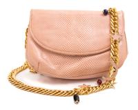 A Judith Leiber Peach Reptile Skin Handbag, 8" x 5.5" x 2".