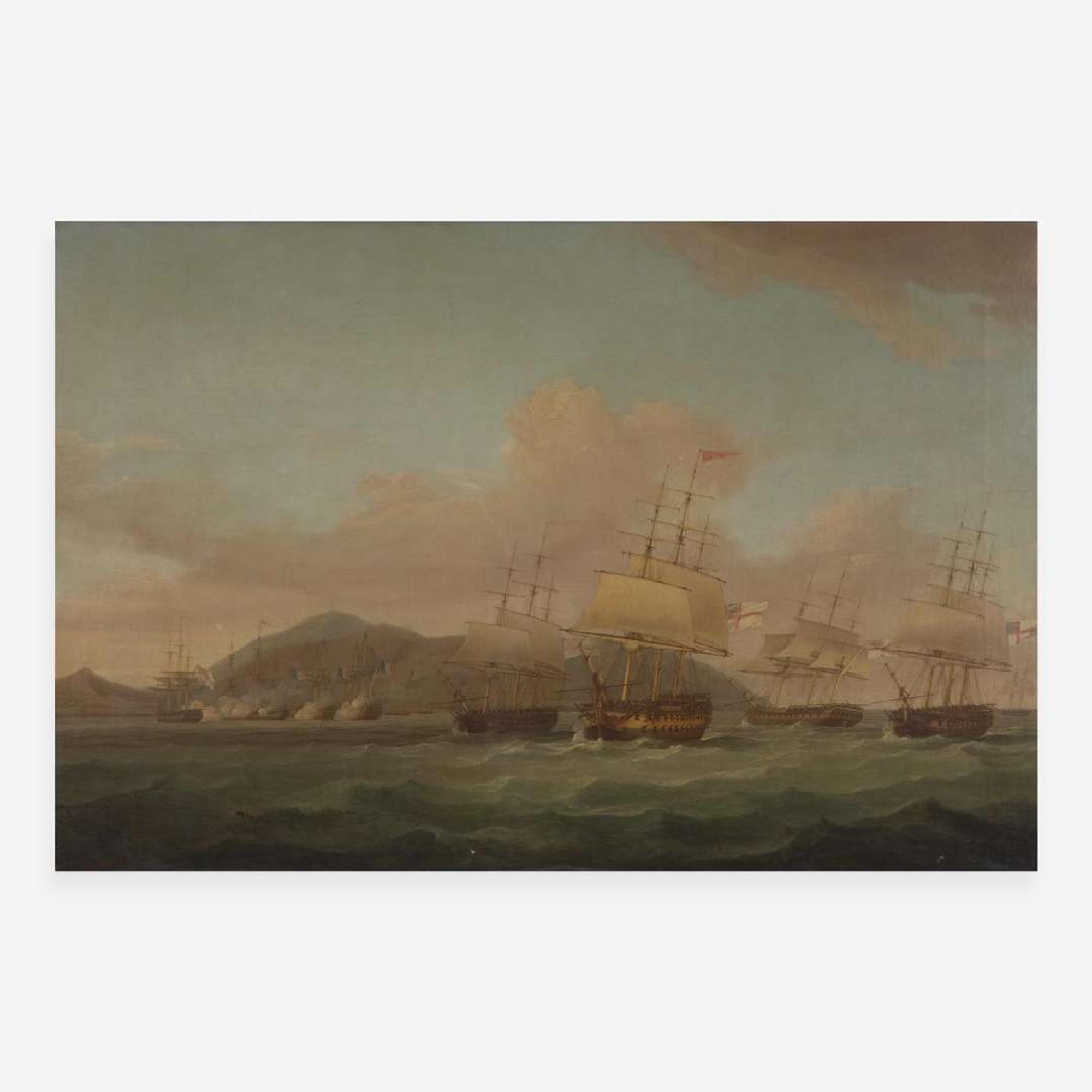 Thomas Whitcombe (British, 1763–1824) Capture of St. Paul, Isle of Reunion or Bourbon by a Naval squadron under Commodore Joshua Rowley and the Essex Regiment under Lt. Col Henry S. Keating, 21st September 1809