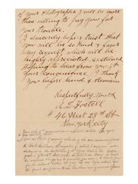 [LINCOLN ASSASSINATION]. ARNOLD, Samuel B. (1834-1906). Autograph note unsigned but in Arnold's hand on letter sent by A.E. Fostell. Friendship, Anne Arundel County, Maryland, ca July 1904.
