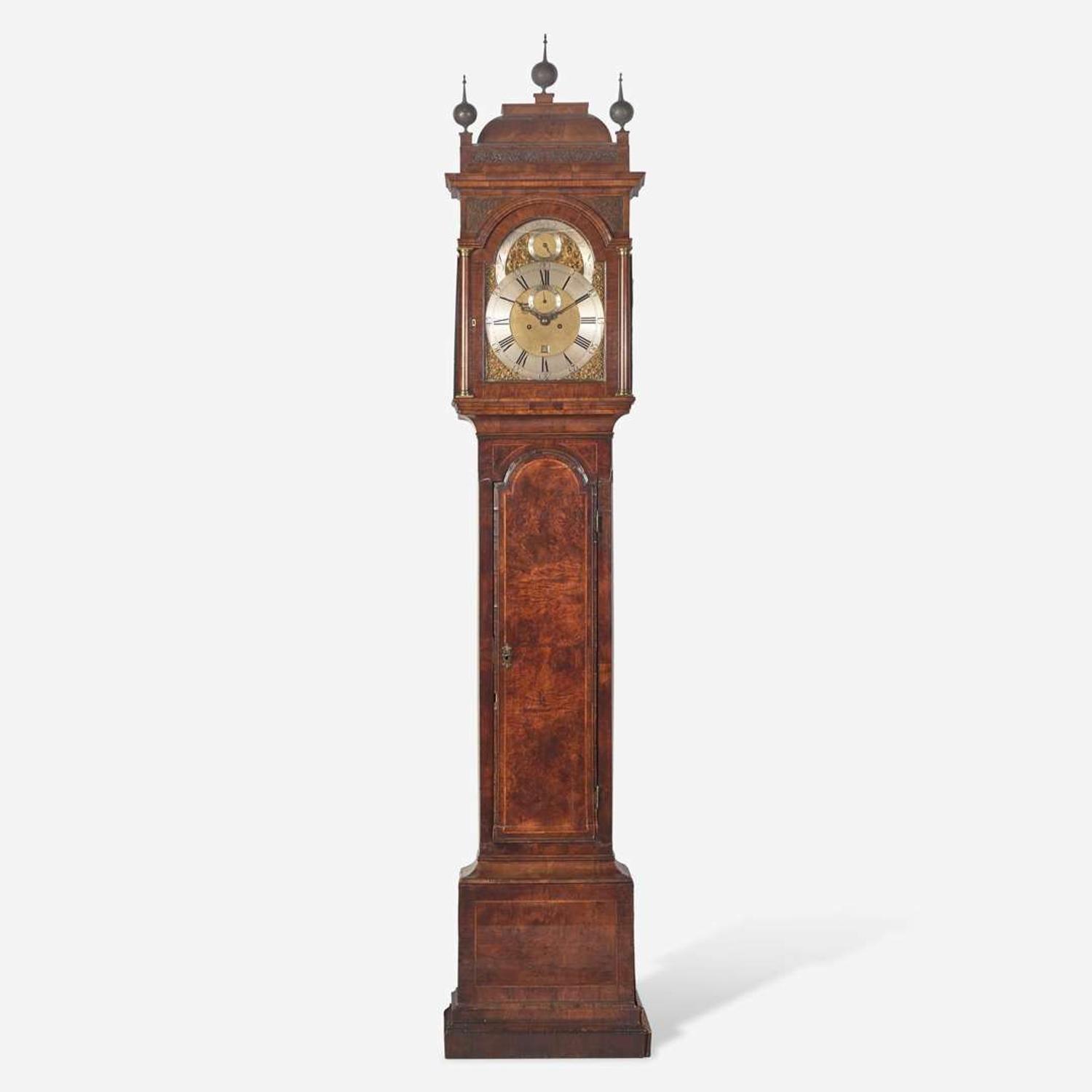 A George II inlaid and veneered burl walnut tall case clock William Scafe, London, circa 1750