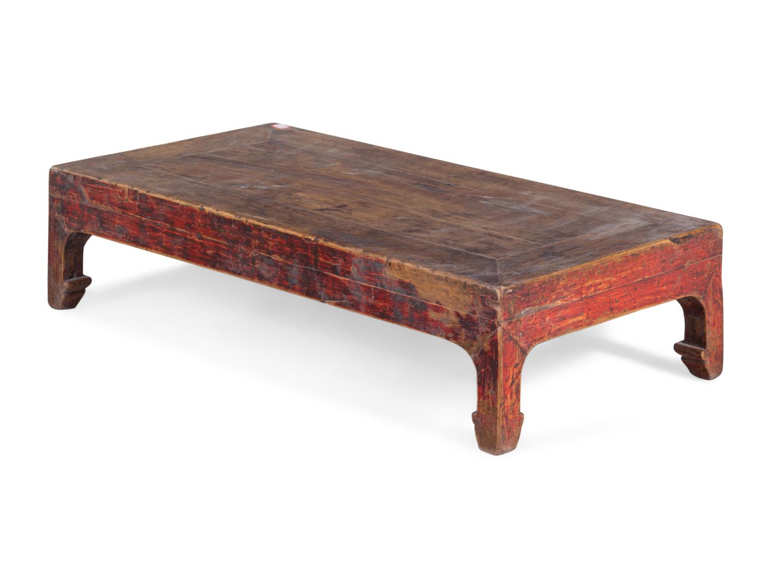 A Chinese Carved Low Table with Old Paint Remnants in Red
