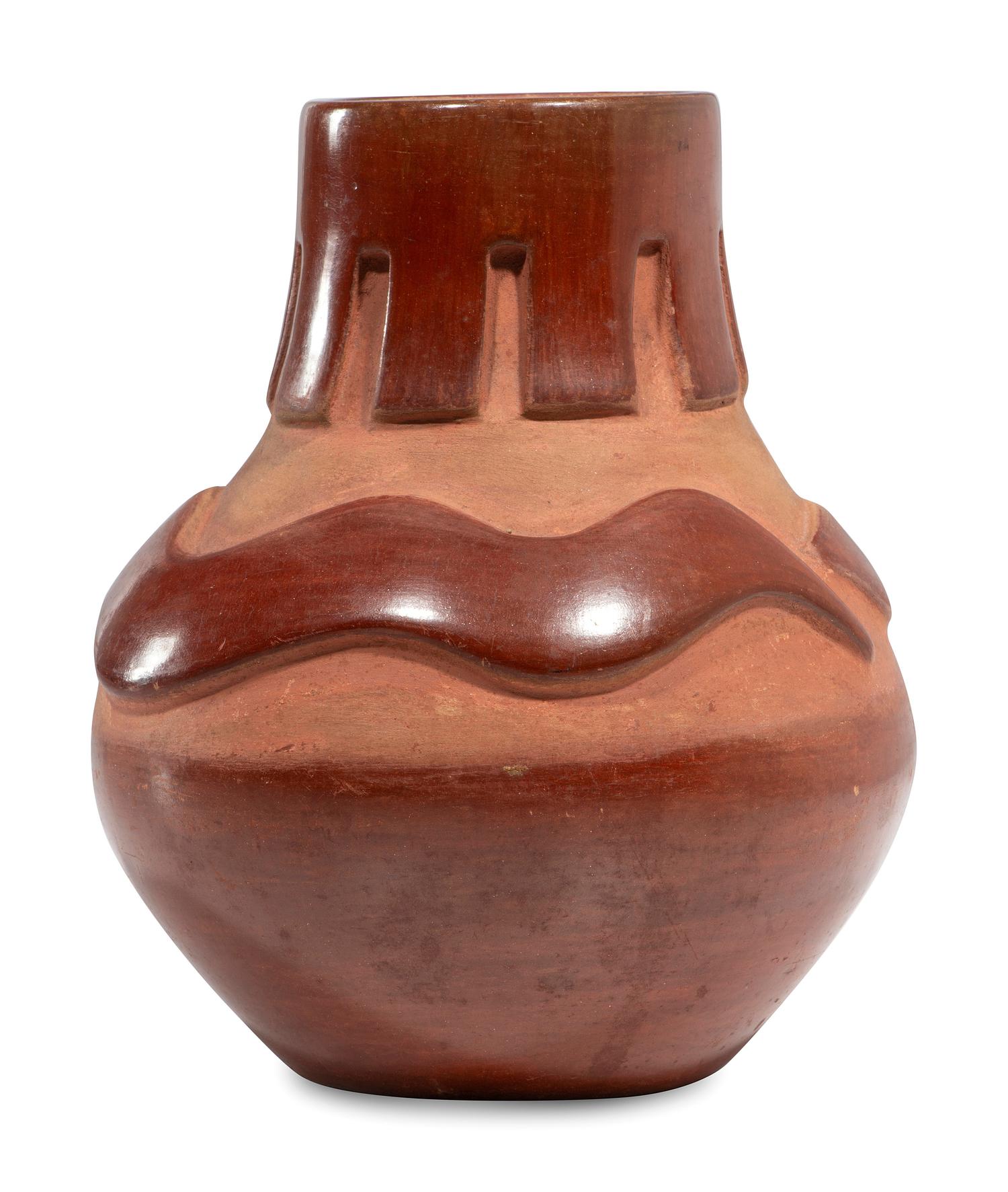 Santa Clara Redware Pottery Vase, with Avanyu