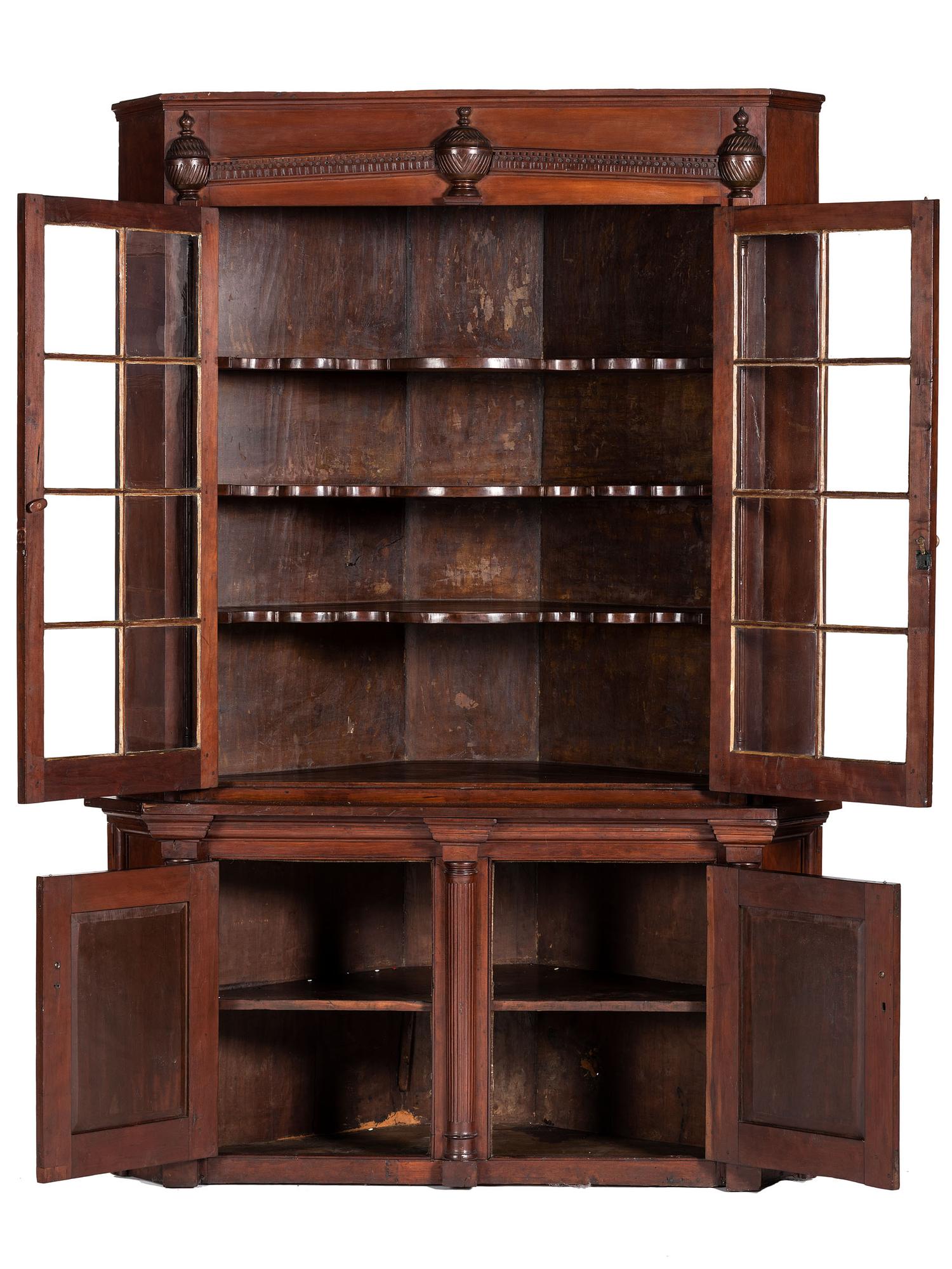 A One-Piece Sheraton Cherry Corner Cupboard