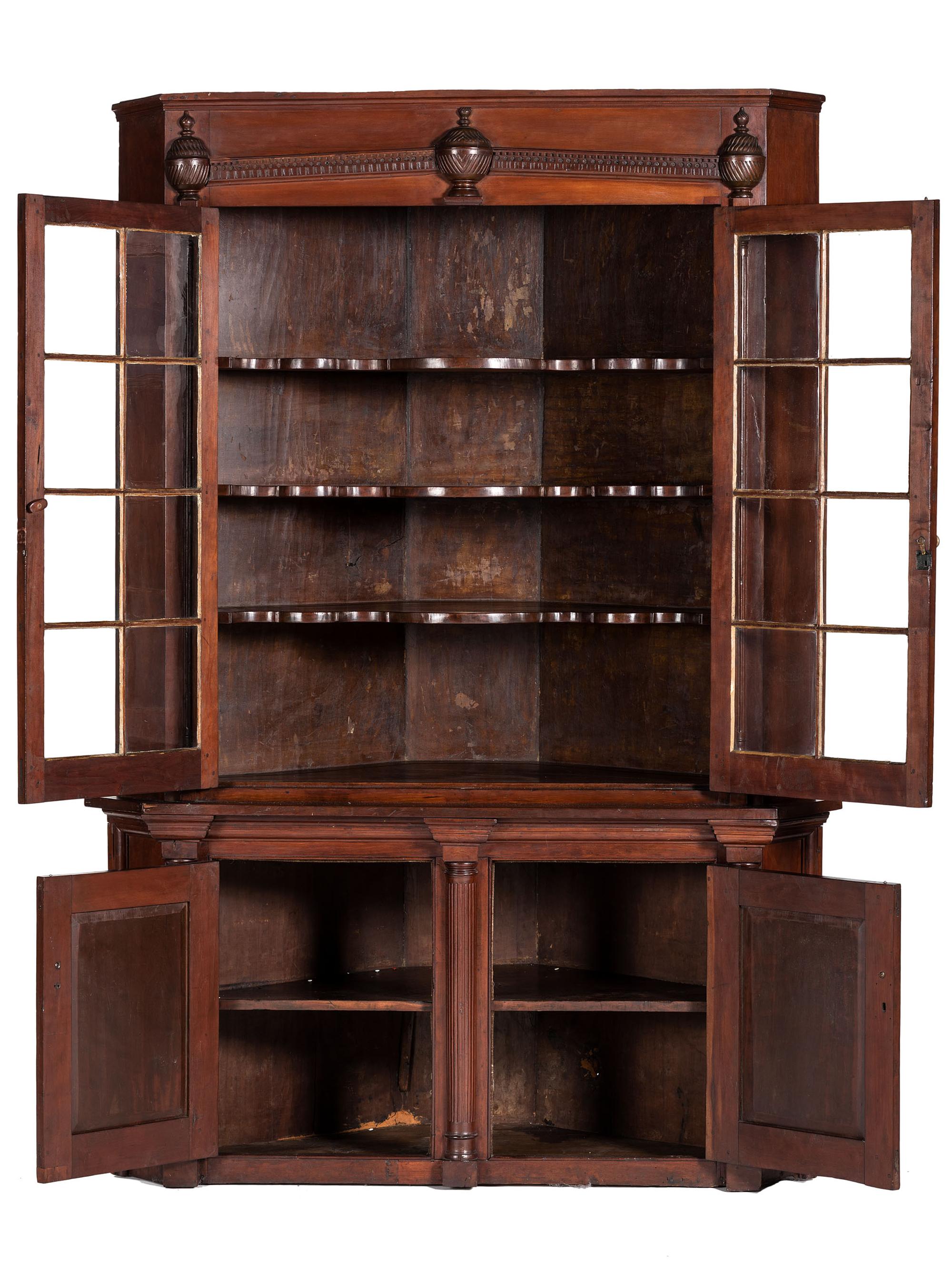 A One-Piece Sheraton Cherry Corner Cupboard