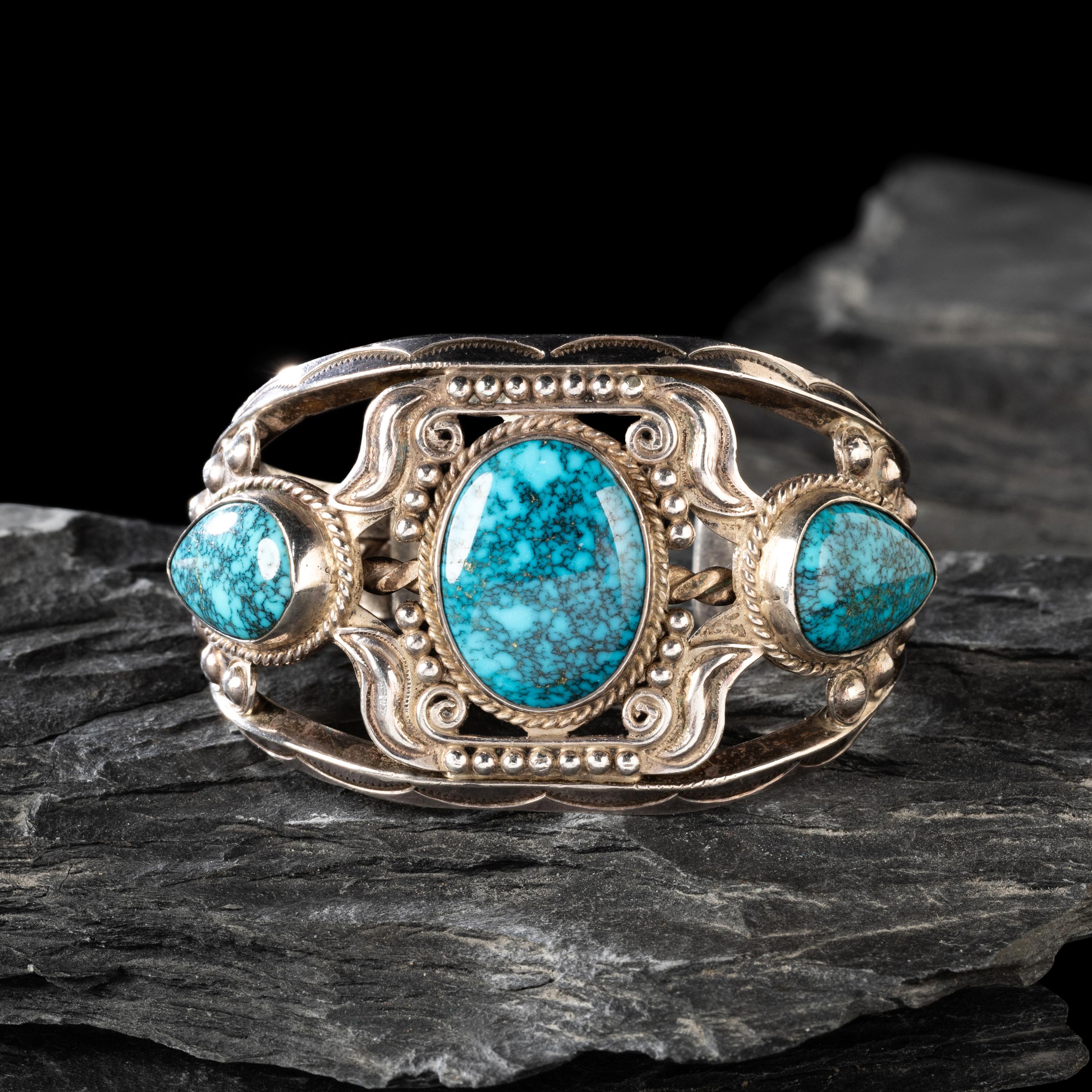 Fred Peshlakai (Diné, 1896-1975) — Silver and Lone Mountain Turquoise Cuff Bracelet
