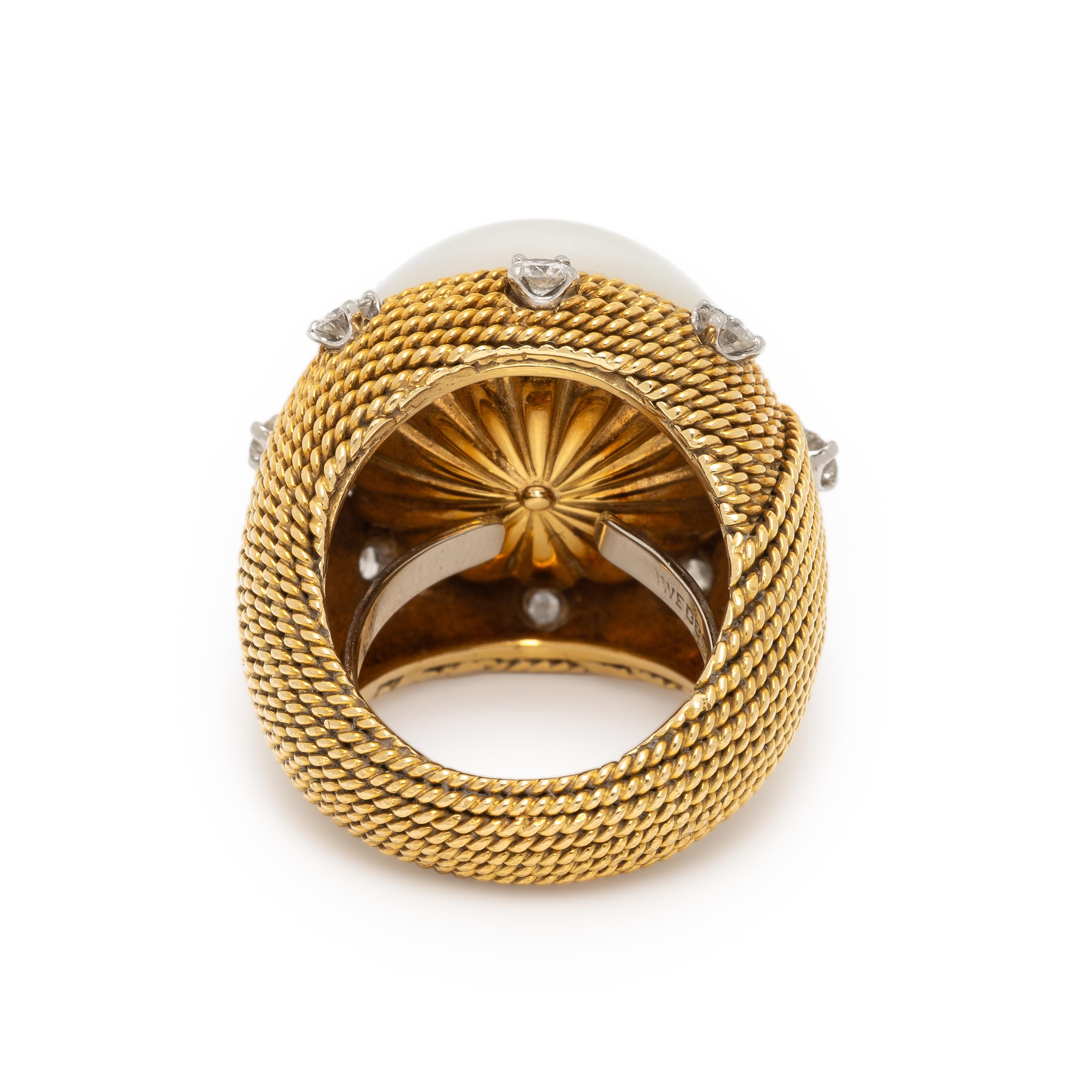 David Webb, Mabé Pearl, Diamond and Yellow Gold Ring