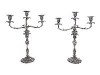 A Pair of Silvered Bronze Three-Light Candelabra — 19TH CENTURY