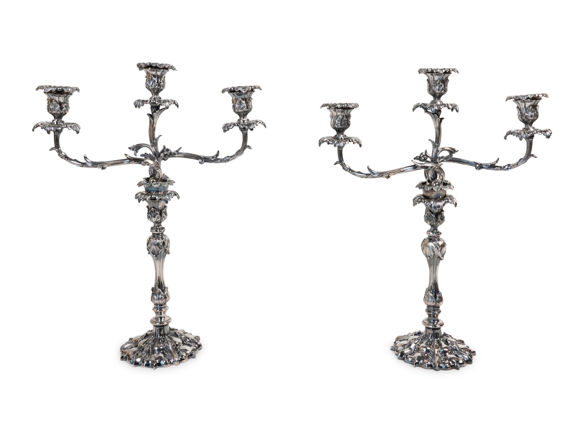 A Pair of Silvered Bronze Three-Light Candelabra — 19TH CENTURY