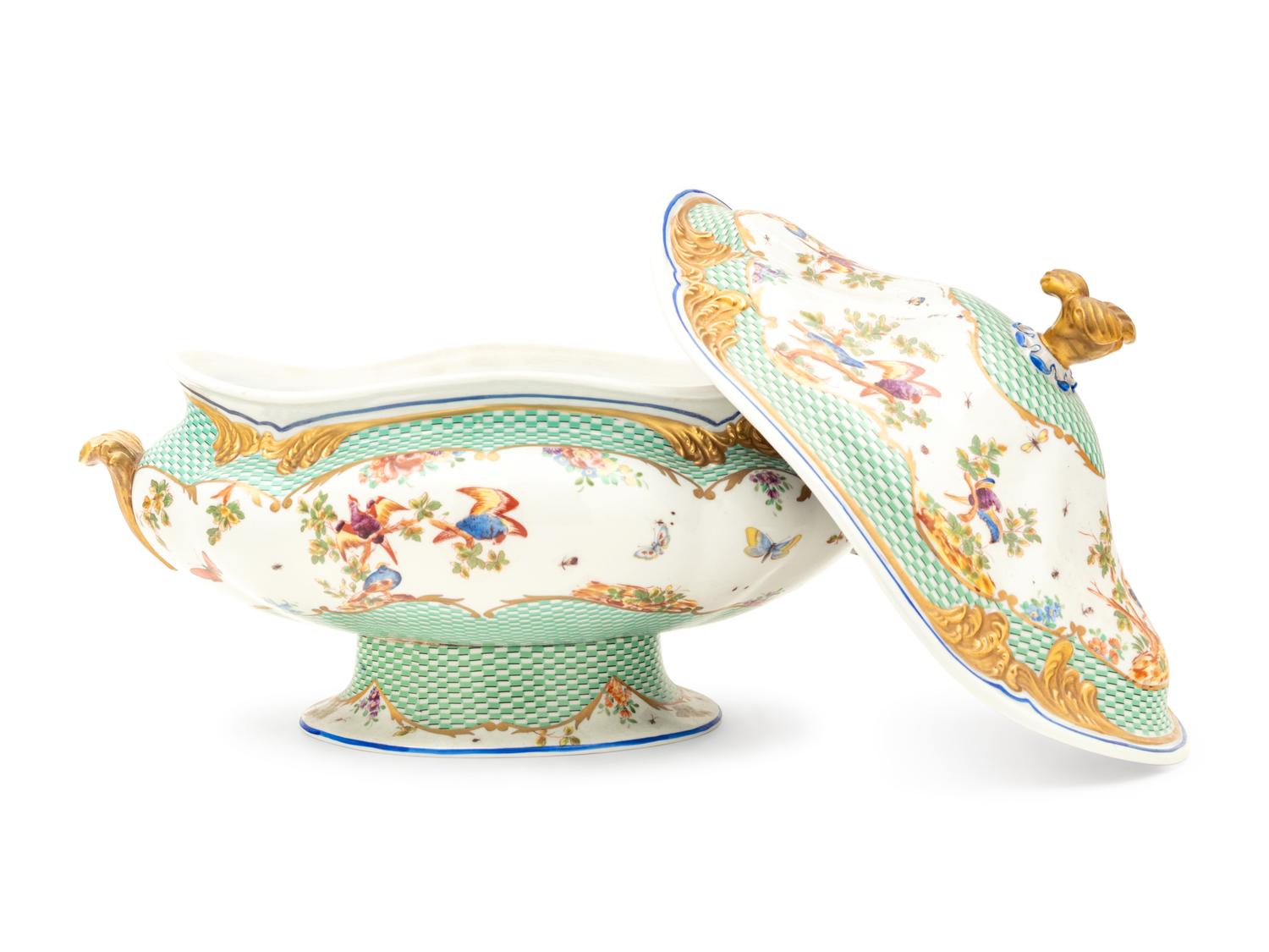 A French Painted and Parcel Gilt Porcelain Tureen