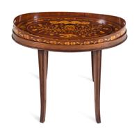 A Dutch Marquetry Tray on a Later Stand