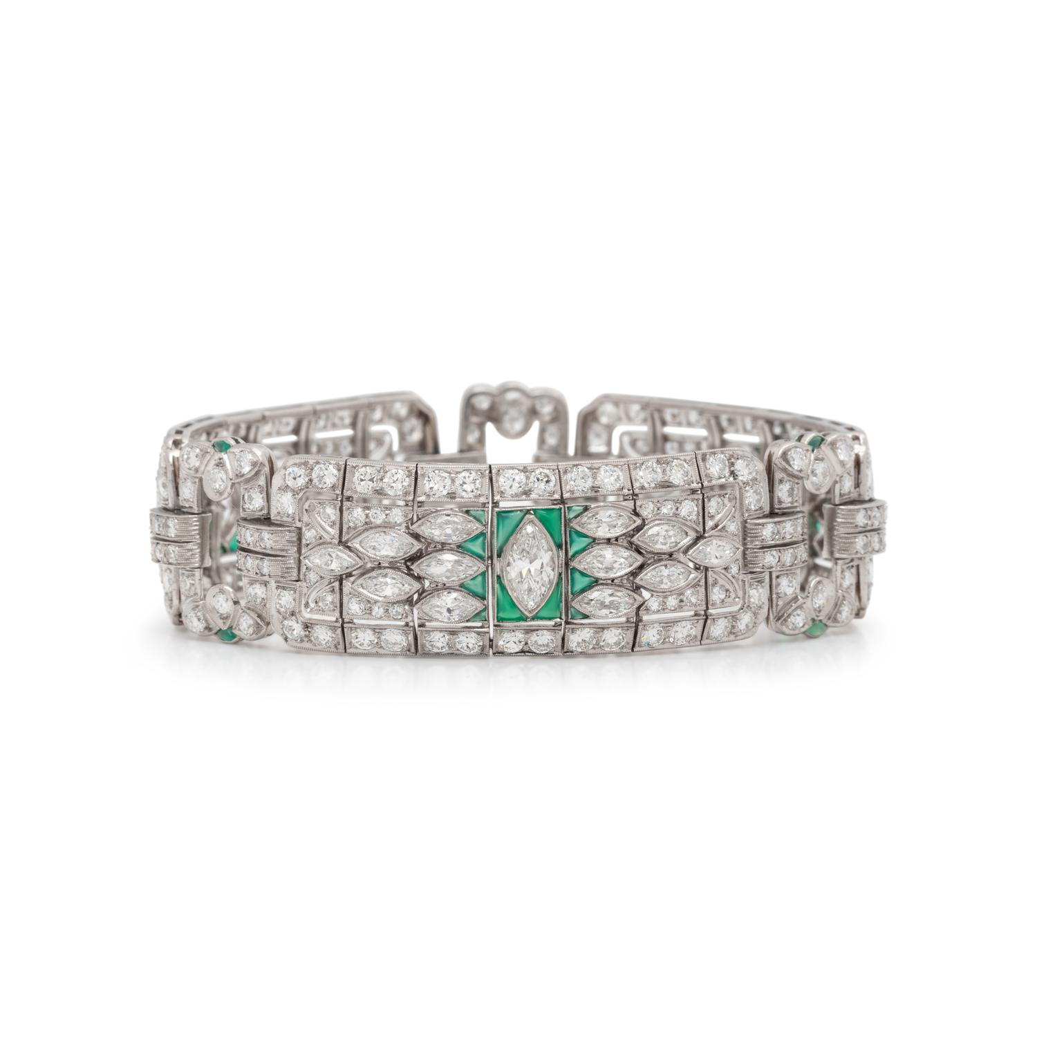 ART DECO, DIAMOND AND CHRYSOPRASE BRACELET