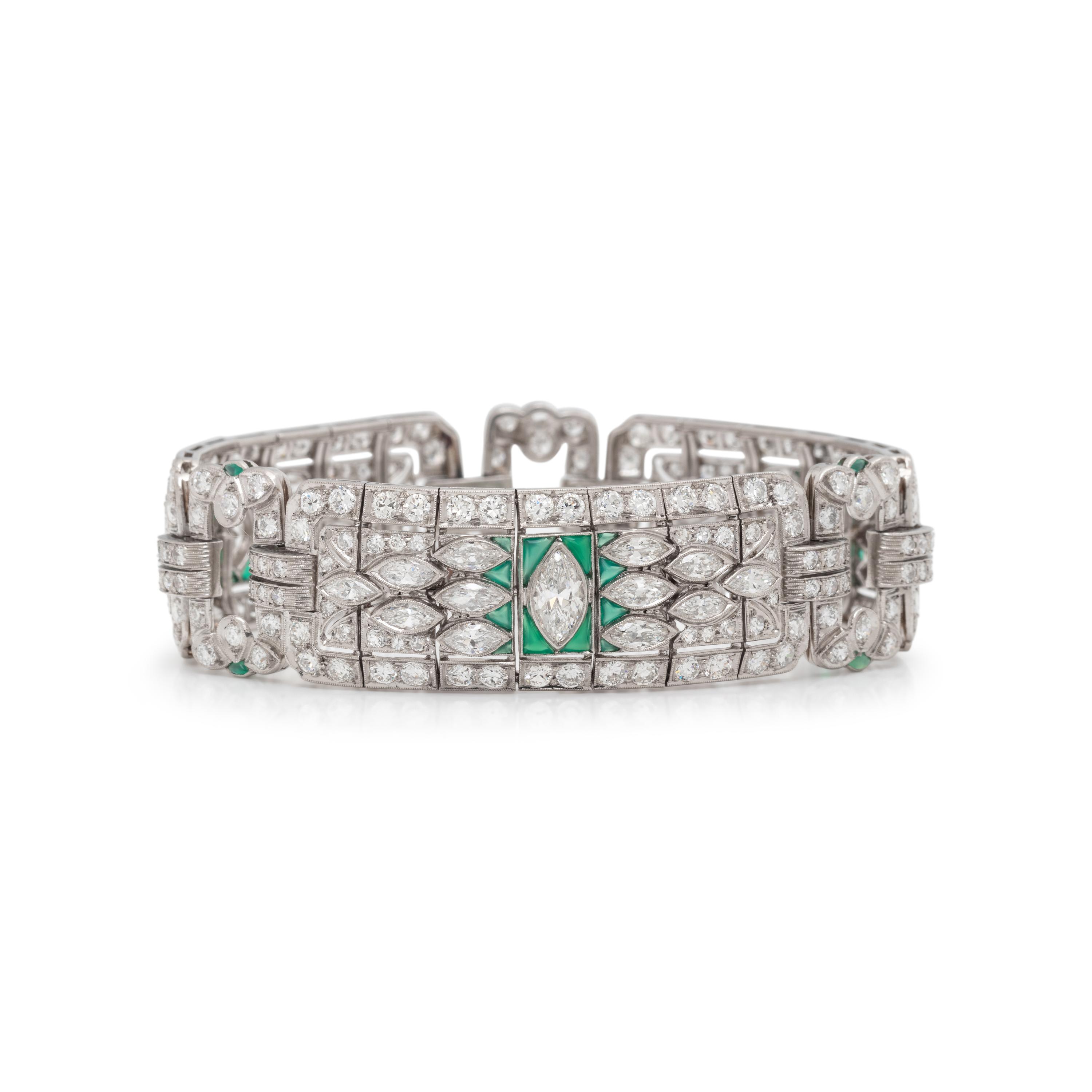 ART DECO, DIAMOND AND CHRYSOPRASE BRACELET