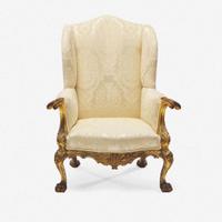 A Chippendale style carved and gilt open arm chair in the French manner American, circa 1875