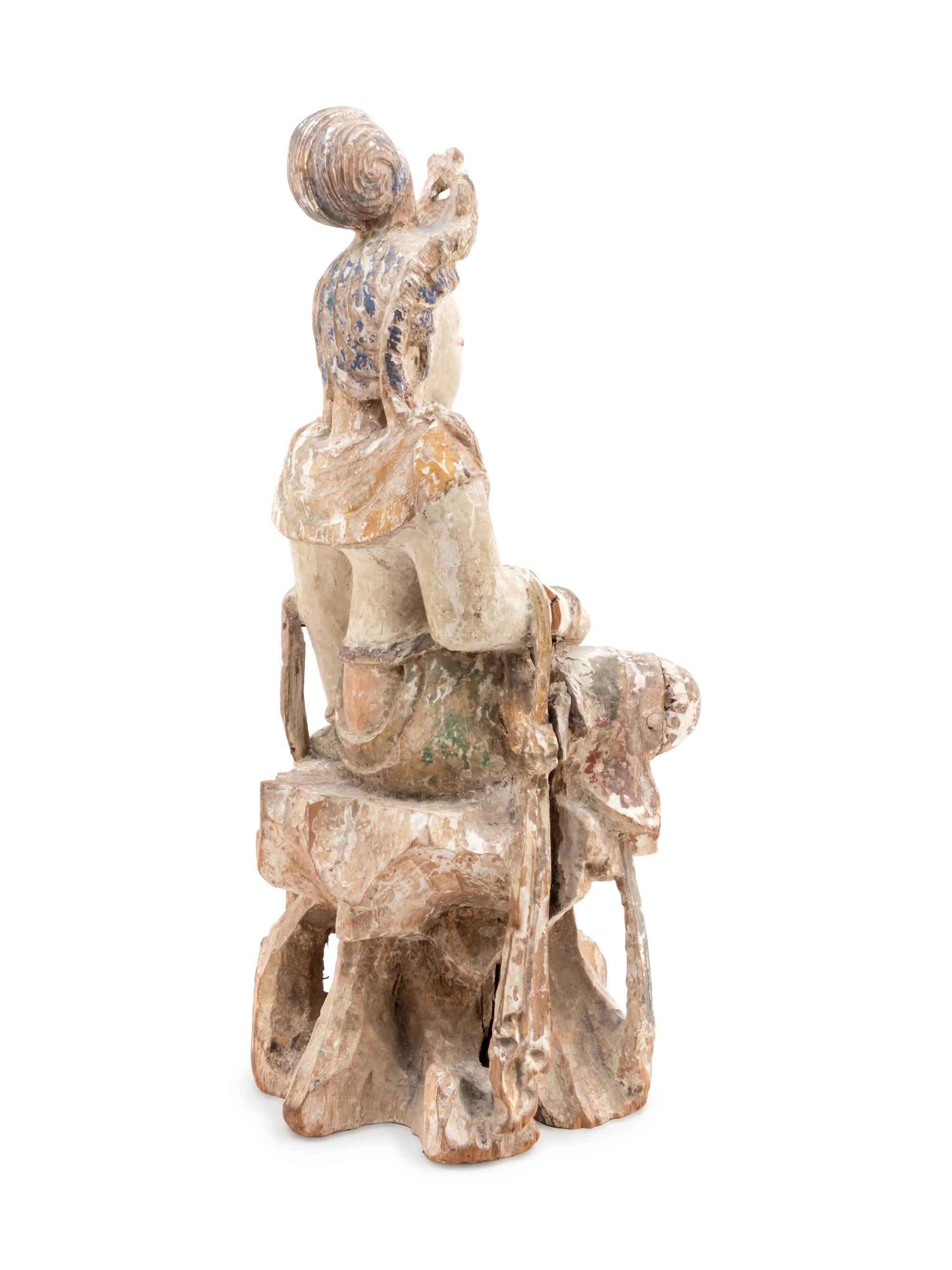 A Chinese Polychrome Painted Wood Figure of Guanyin