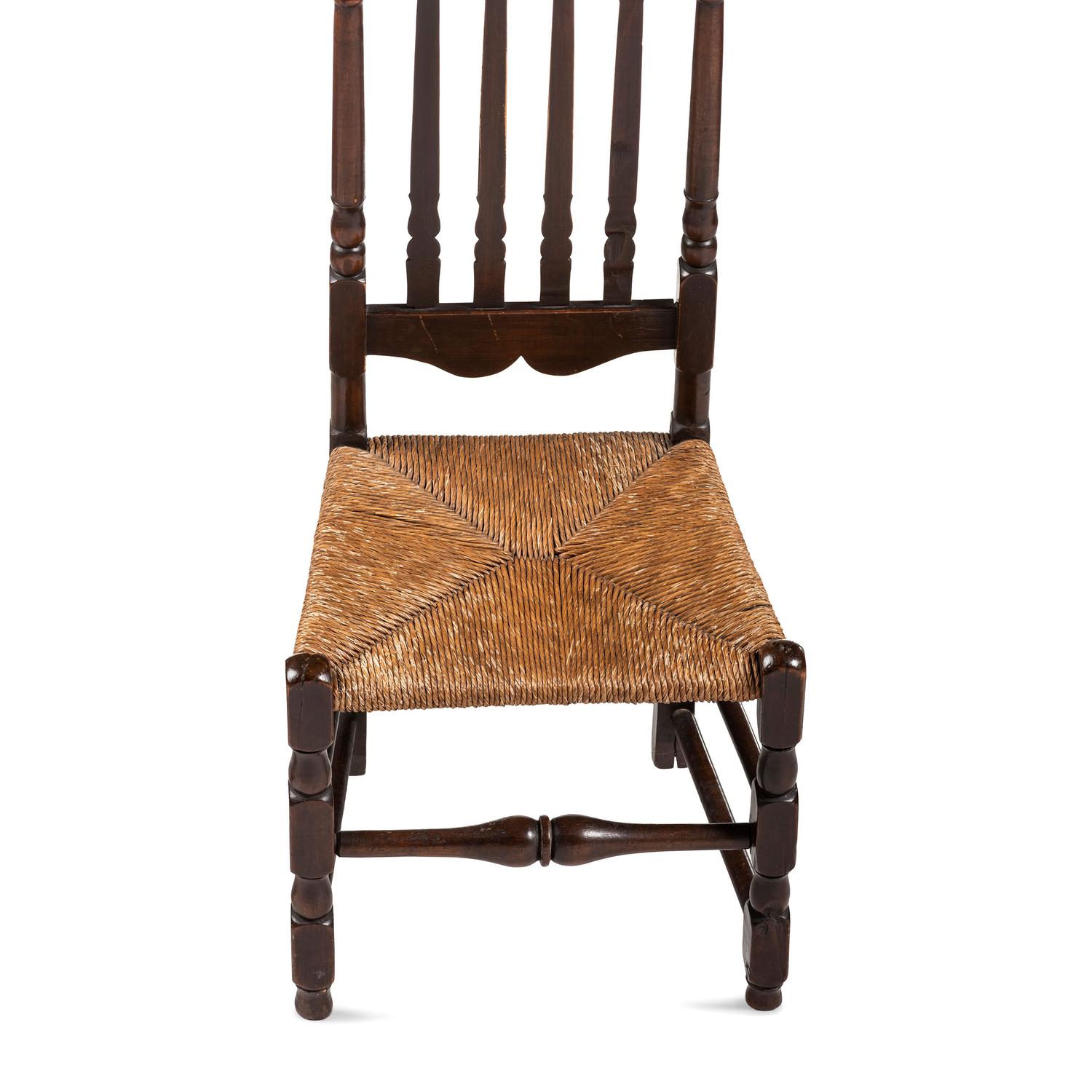 A William and Mary Turned and Carved Maple Bannister Back Rush-Seat Side Chair