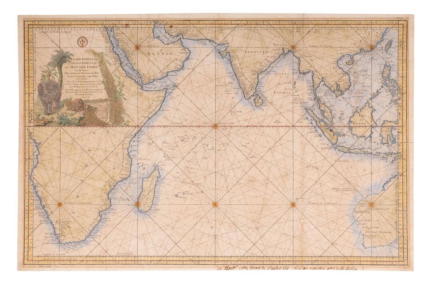 [MAP]. BELLIN, Jacques-Nicolas (1703-1772). Carte Reduite de L'Ocean Oriental ou Mer Des Indies. Paris, 1757.