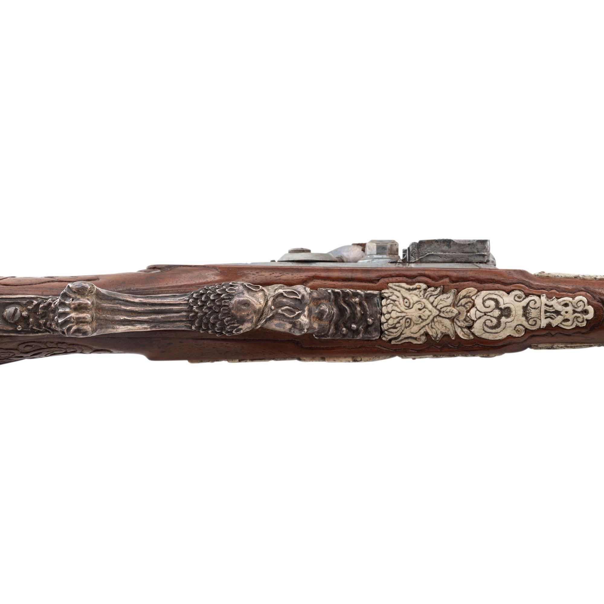 Contemporary Flintlock Jaeger Rifle with Actaeon and Hunting Motifs by John B. Derrick (American, b.1936)