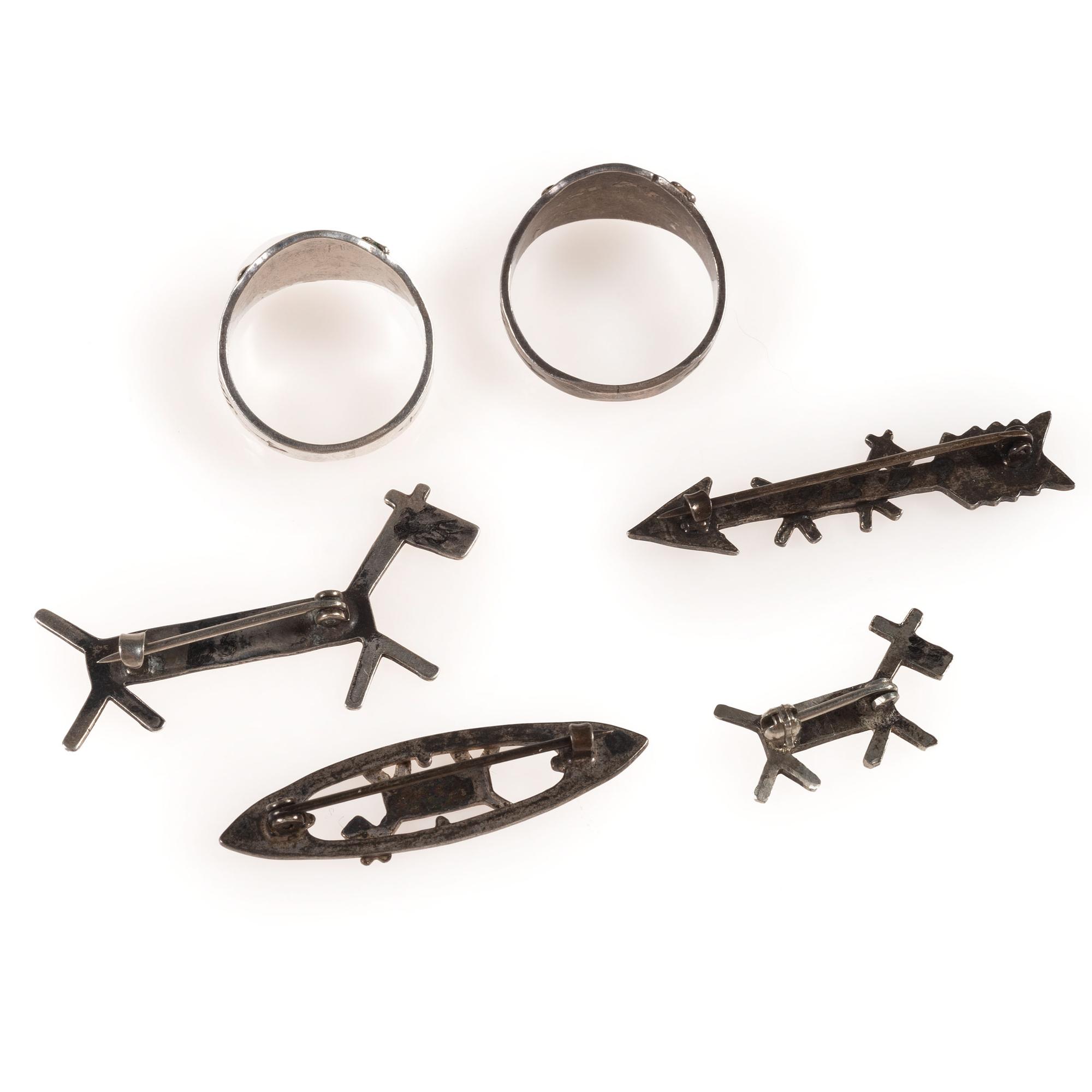 Fred Harvey Era Silver Canine Themed Pins and Rings