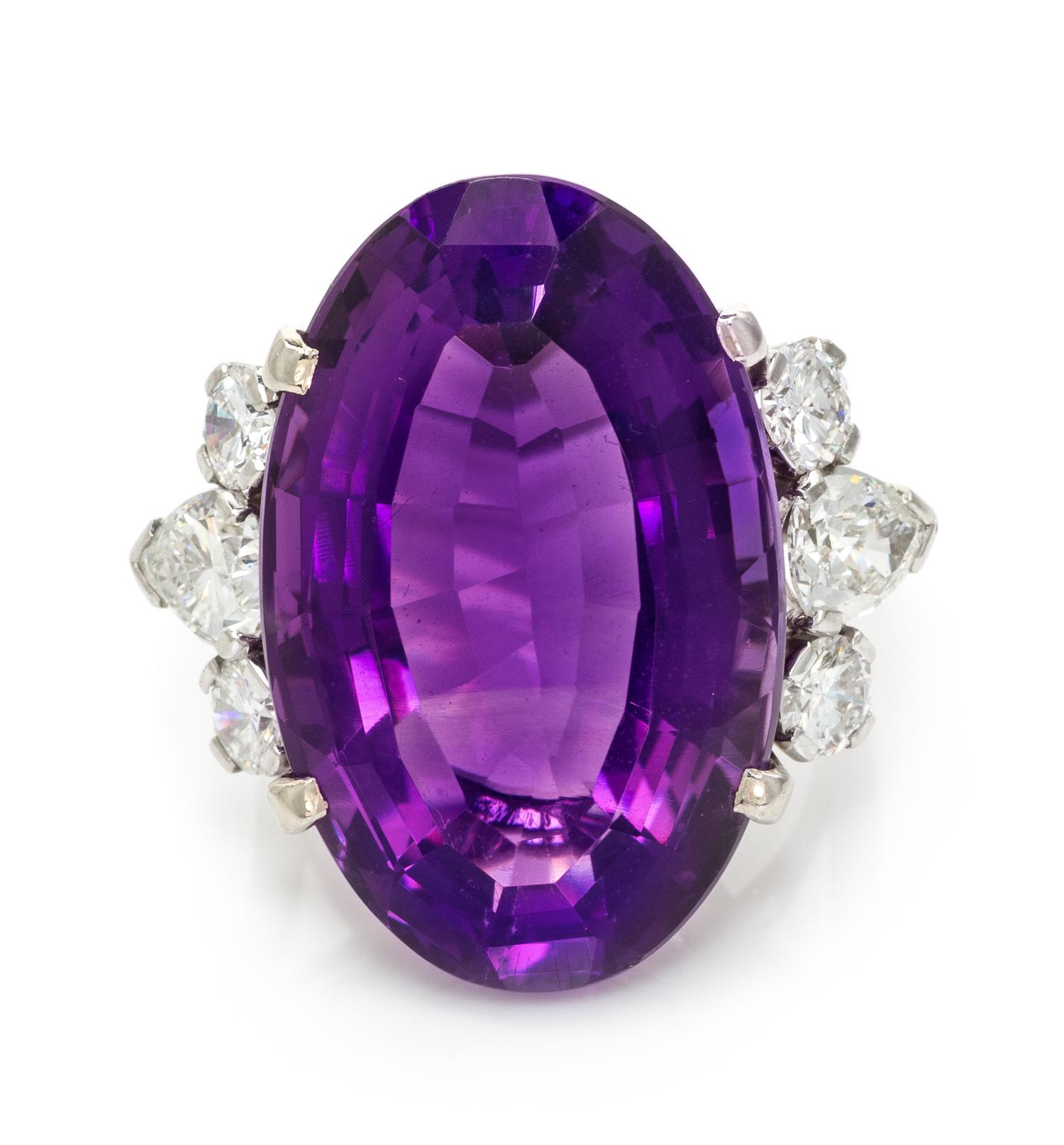 A White Gold, Amethyst and Diamond Ring, 8.80 dwts.