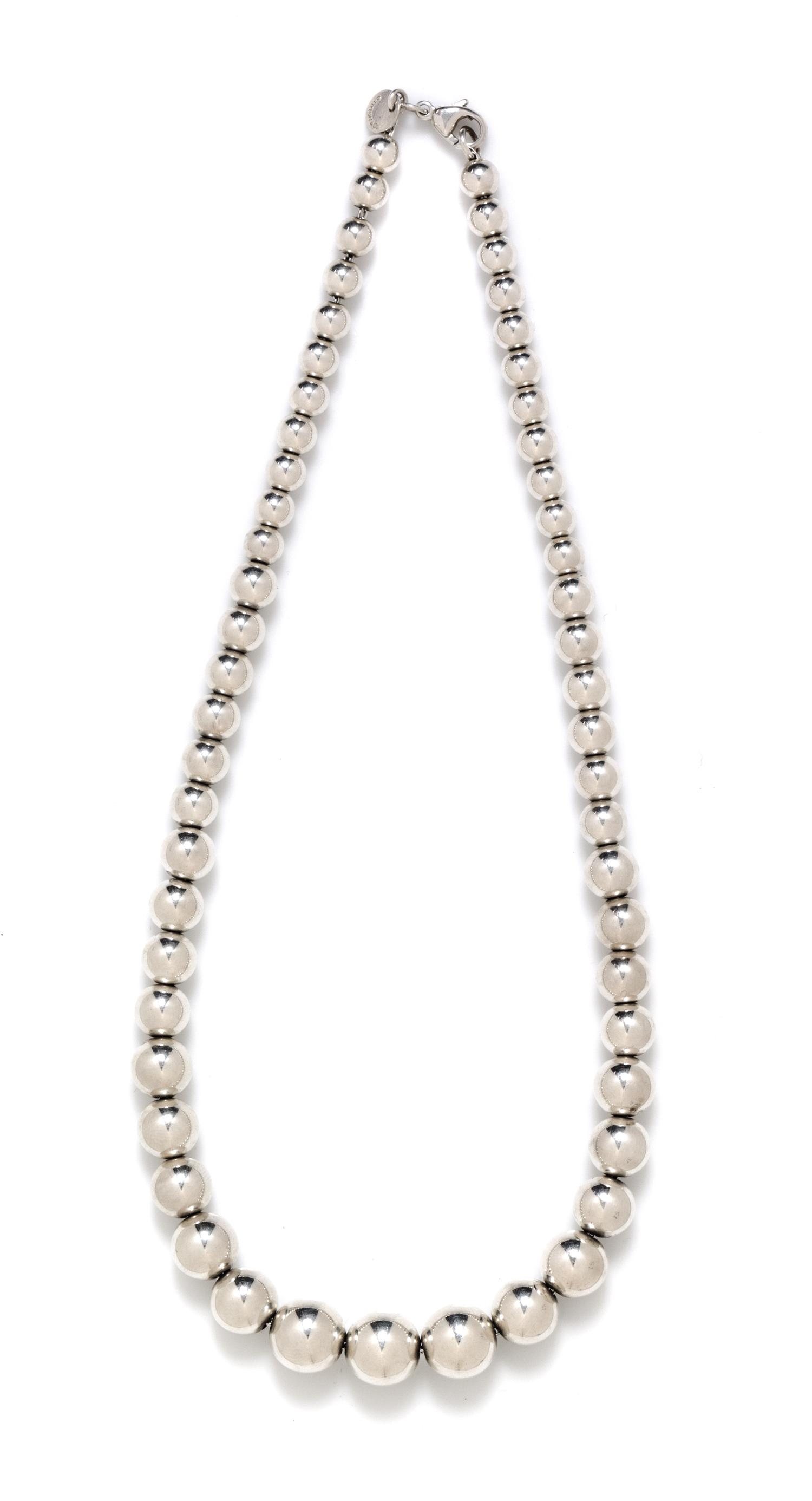 A Sterling Silver Graduated Ball Bead Necklace, Tiffany & Co., 19.30 dwts.
