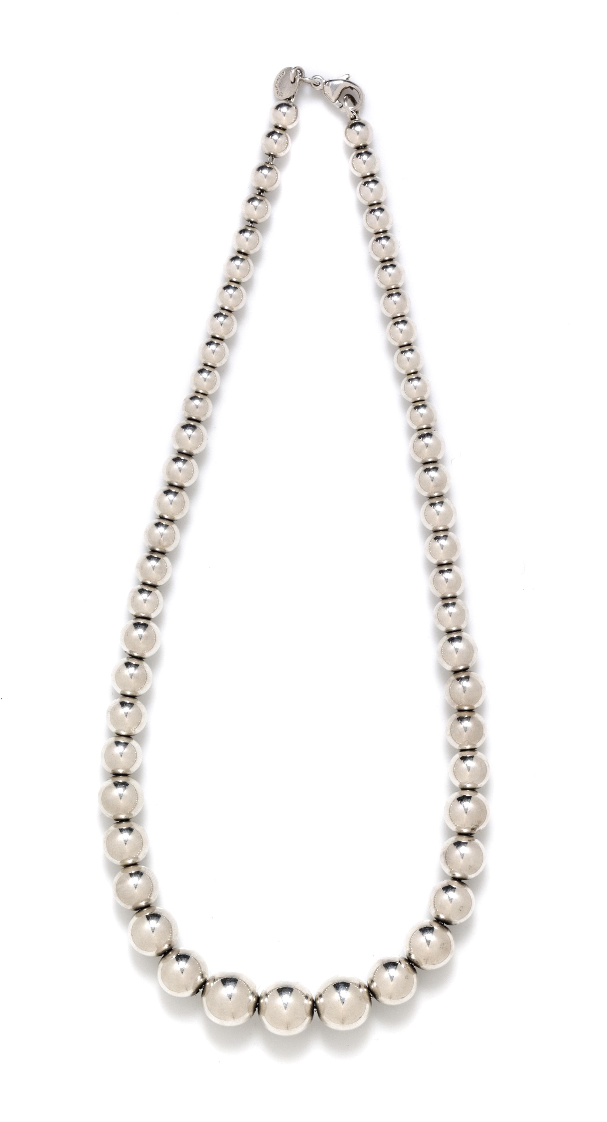 A Sterling Silver Graduated Ball Bead Necklace, Tiffany & Co., 19.30 dwts.