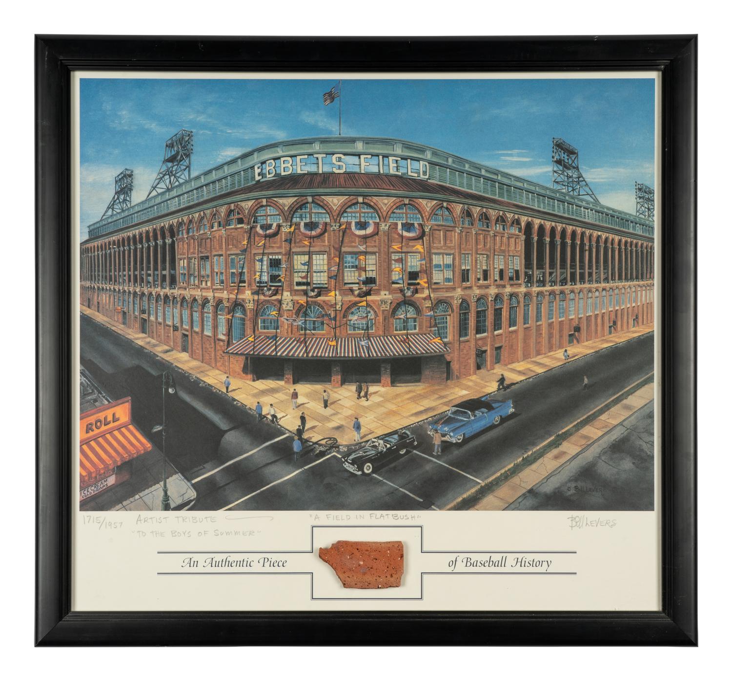 "A Field In Flatbush" Ebbets Field Lithograph Featuring Authentic Exterior Brick Relic,