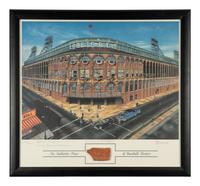 "A Field In Flatbush" Ebbets Field Lithograph Featuring Authentic Exterior Brick Relic,