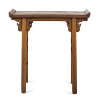 A Chinese Hardwood, Probably Yumu, Recessed-Leg Table, Qiaotou'an, 19th Century 清中晚期 榆木翹頭案