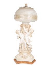 An Italian Carved Alabaster and Marble Table Lamp — 19TH CENTURY