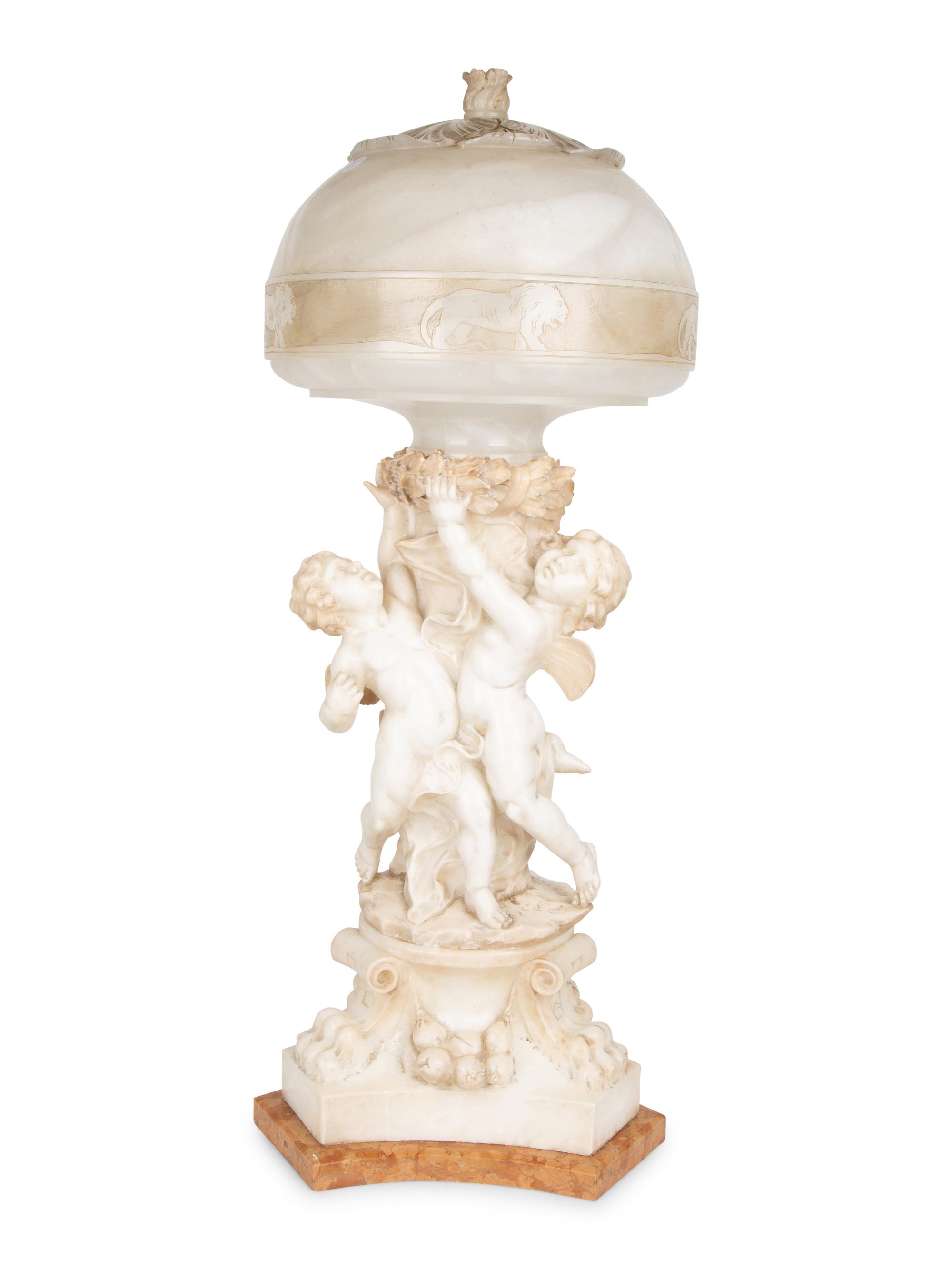An Italian Carved Alabaster and Marble Table Lamp — 19TH CENTURY