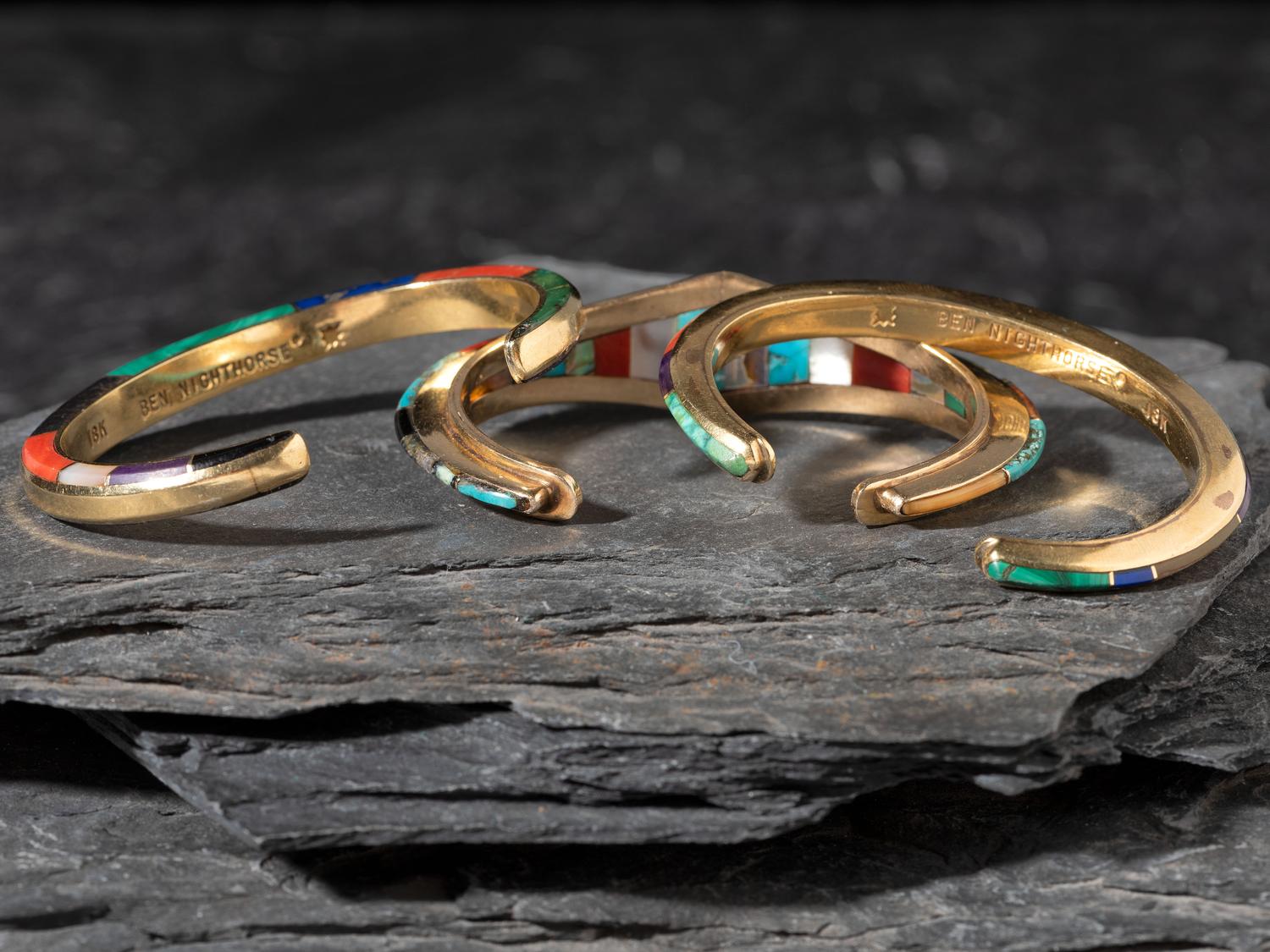 Inlaid Gold Cuff Bracelets