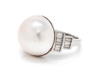 A Platinum, Cultured Mabe Pearl and Diamond Ring, 8.10 dwts.