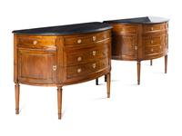 A Pair of Louis XVI Style Walnut Marble-Top Commodes