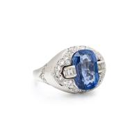 SAPPHIRE, DIAMOND, AND WHITE GOLD RING