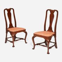 A pair of Queen Anne carved walnut compass-seat side chairs Boston, MA, circa 1745