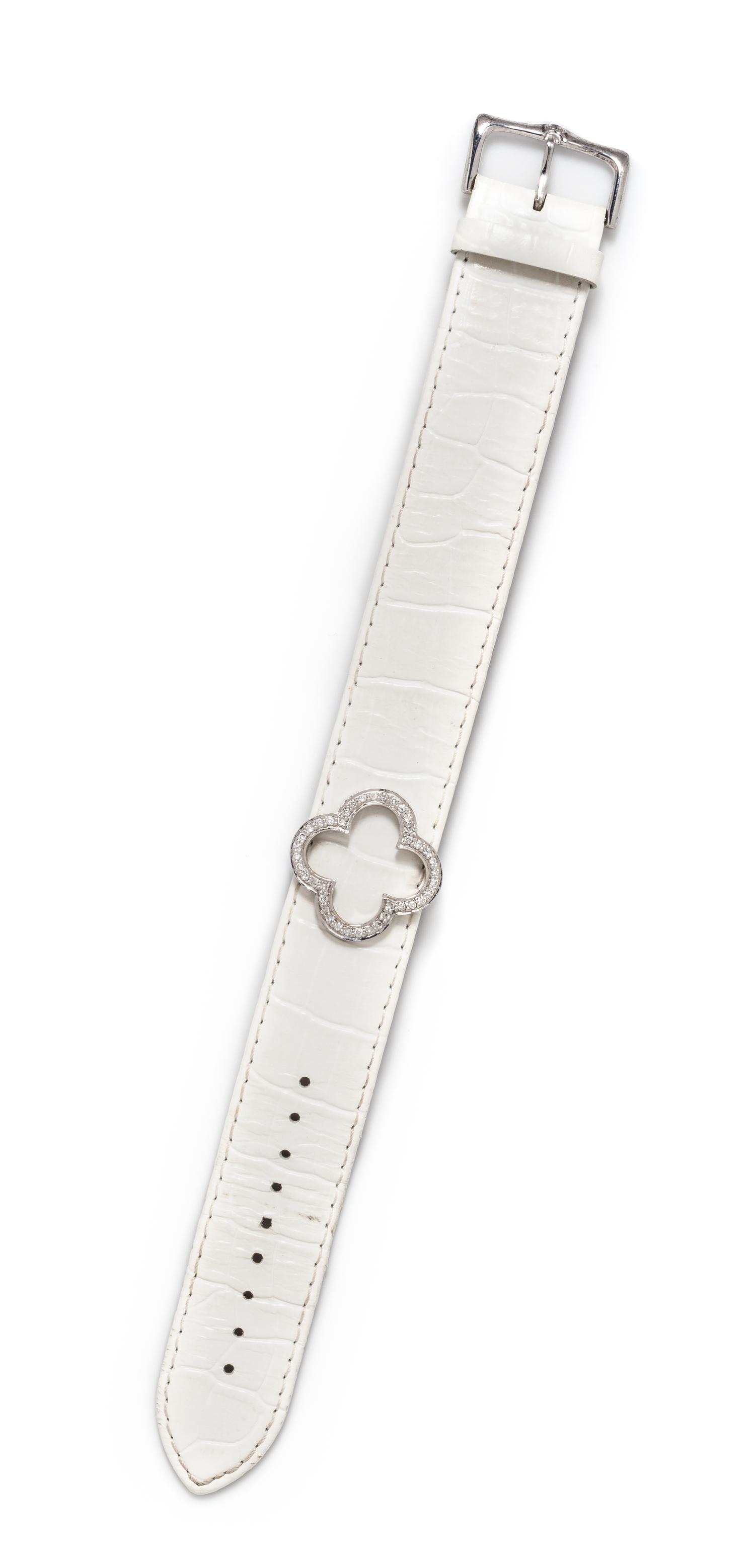 A 14 Karat White Gold, Diamond and Leather Bracelet,