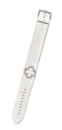 A 14 Karat White Gold, Diamond and Leather Bracelet,