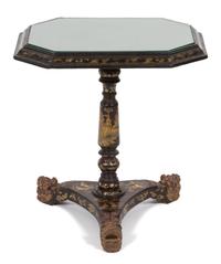 A Chinese Export Black and Gilt Lacquer Side Table Height 23 1/2 x width 21 3/4 x depth 16 1/2 inches. — 19TH CENTURY