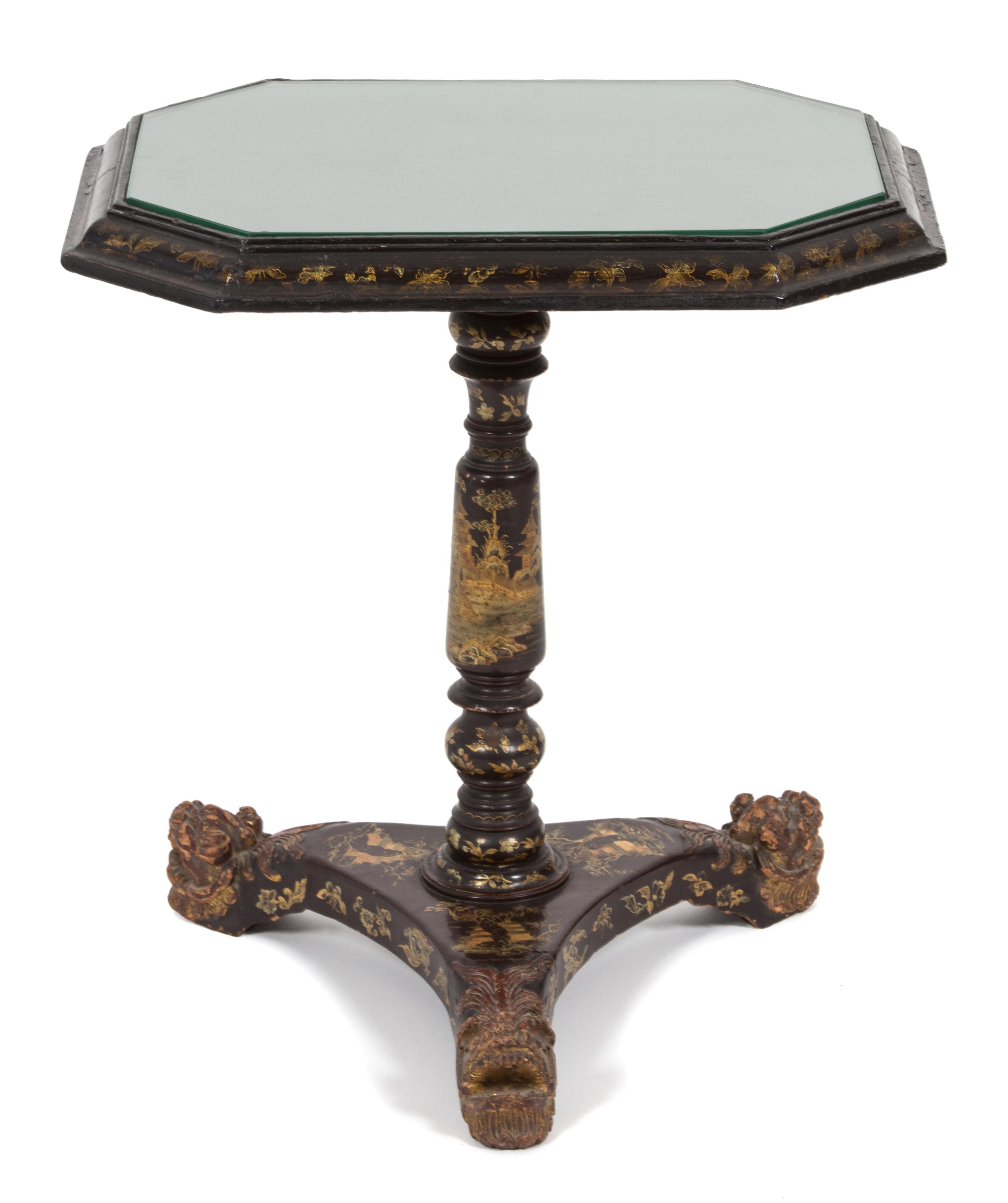 A Chinese Export Black and Gilt Lacquer Side Table Height 23 1/2 x width 21 3/4 x depth 16 1/2 inches. — 19TH CENTURY