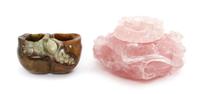 Two Chinese Carved Stone Inkwells, Width of wider 5 inches.