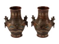 A Pair of Chinese Bronze and Champlevé Vases