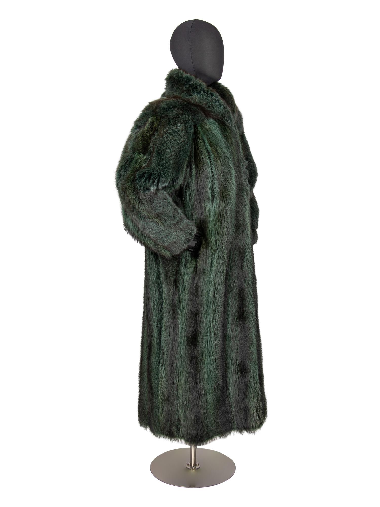 Christian Dior Full Length Green/Black Fox and Raccoon Coat, 1980s