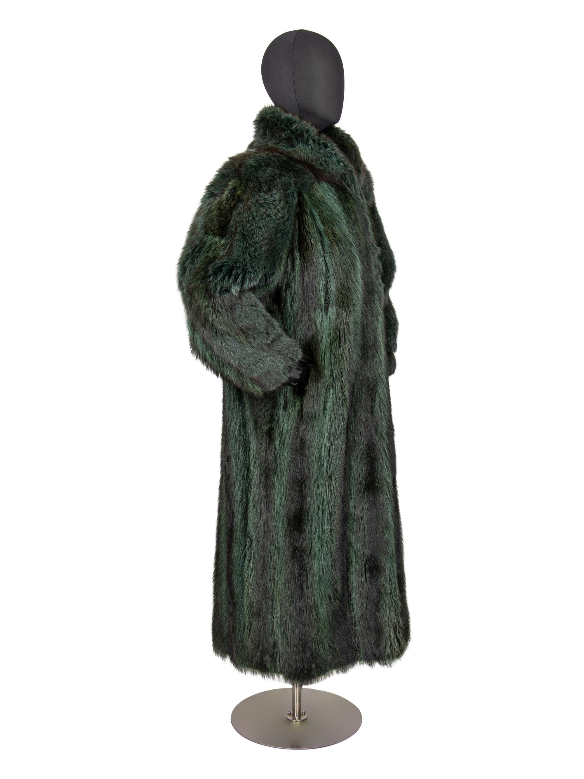 Christian Dior Full Length Green/Black Fox and Raccoon Coat, 1980s