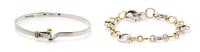 A Collection of Sterling Silver and 18 Karat Yellow Gold Bracelets, Tiffany & Co, 19.30 dwts.