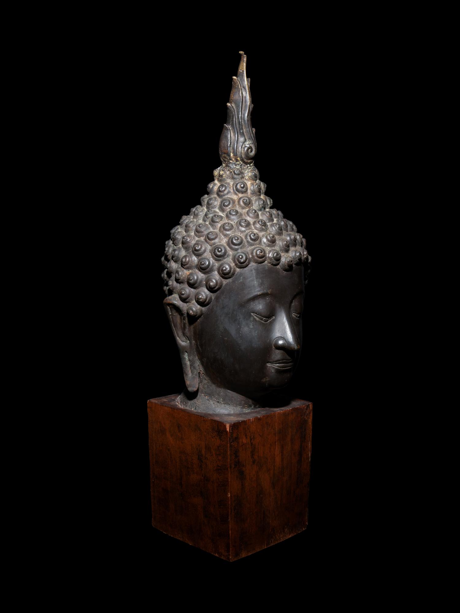 A Large Thai Bronze Head of Buddha