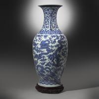 A Magnificent, Monumental, and Extremely Rare Chinese Blue and White 'Nine Dragons' Vase, Qing Dynasty, Jiaqing/Daoguang Period — 清嘉慶/道光 巨型青花九龍大瓶（附山中商會1943年圖錄）